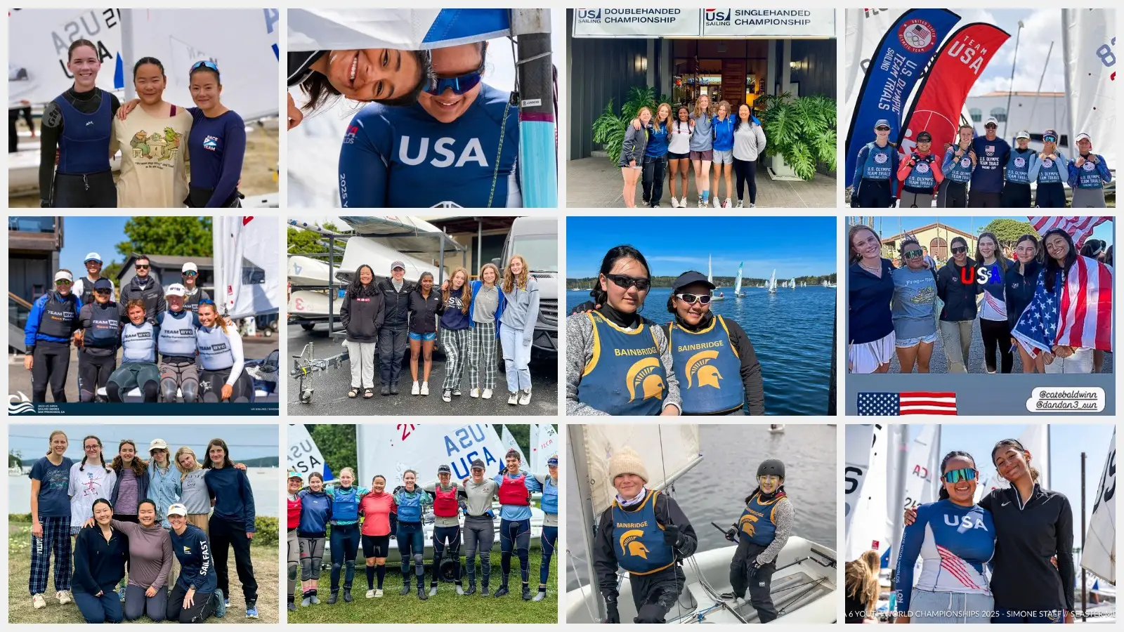 Daniella Cheng-Sun with sailing teammates and friends at regattas and championships